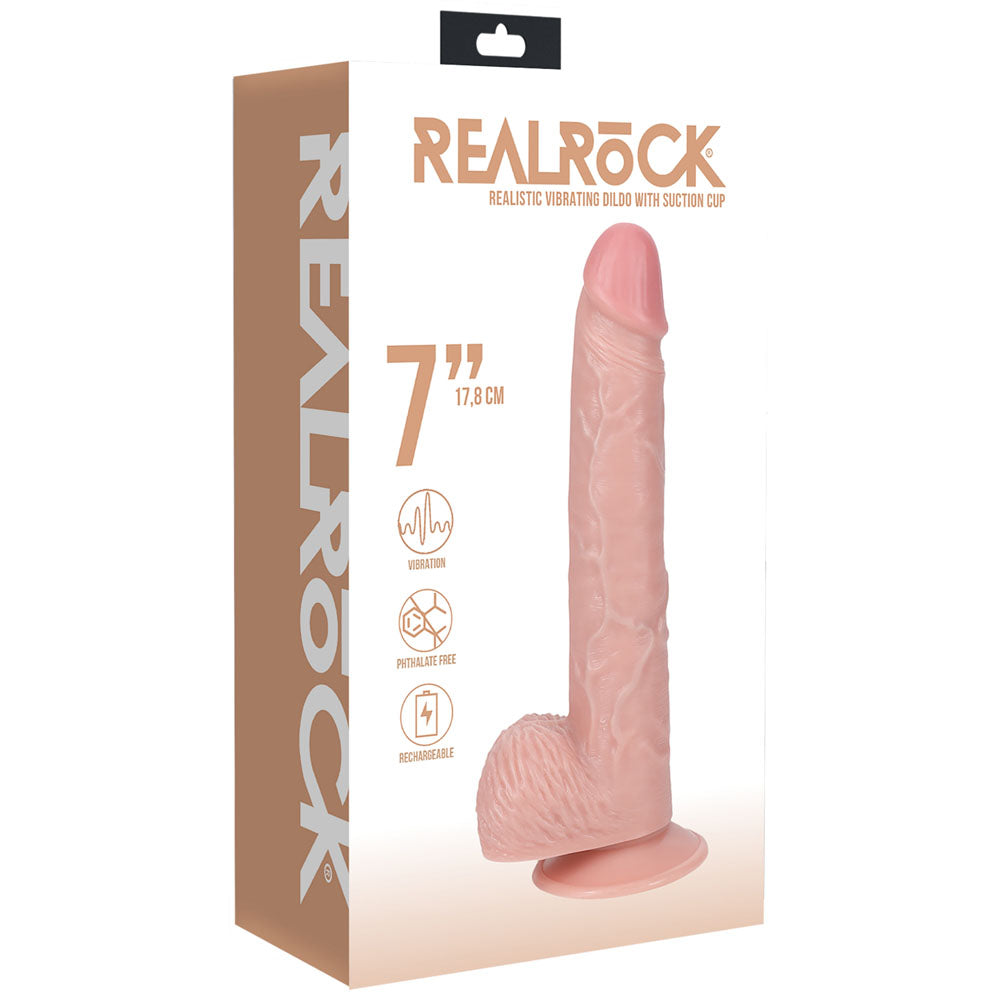 REALROCK 18cm Vibrating Cock + Balls - Flesh - Flesh 17.8 cm (7'') USB Rechargeable Vibrating Dong