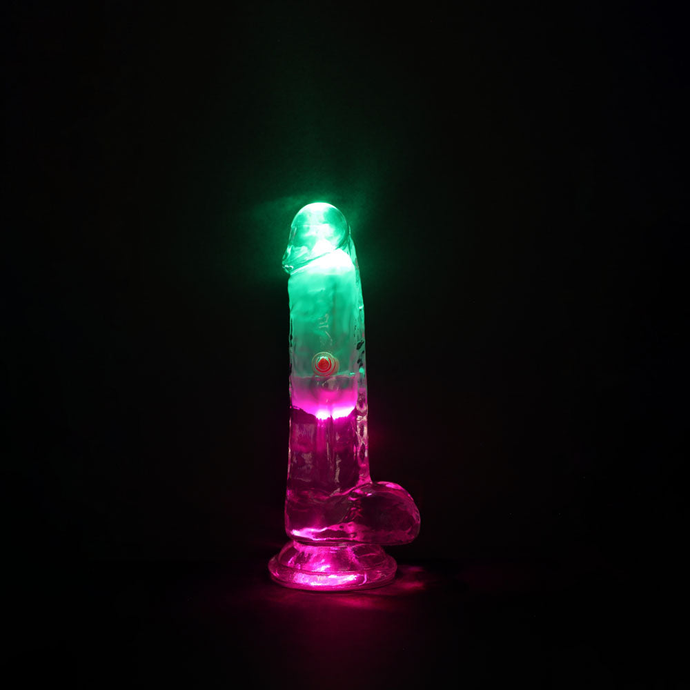 REALROCK 6'' with Balls Wireless Rechargeable LED Vibrating Dong - Clear with LED 16.2 cm USB Rechargeable Vibrating Dong with Remote