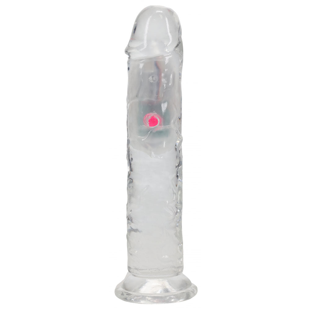 REALROCK 7'' No Balls Wireless Rechargeable LED Vibrating Dong - Clear with LED 20 cm USB Rechargeable Vibrating Dong with Remote