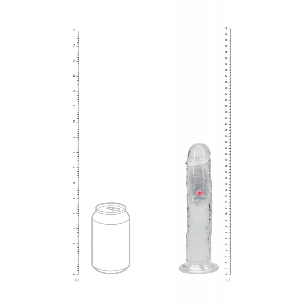 REALROCK 8'' No Balls Wireless Rechargeable LED Vibrating Dong - Clear with LED 22 cm USB Rechargeable Vibrating Dong with Remote
