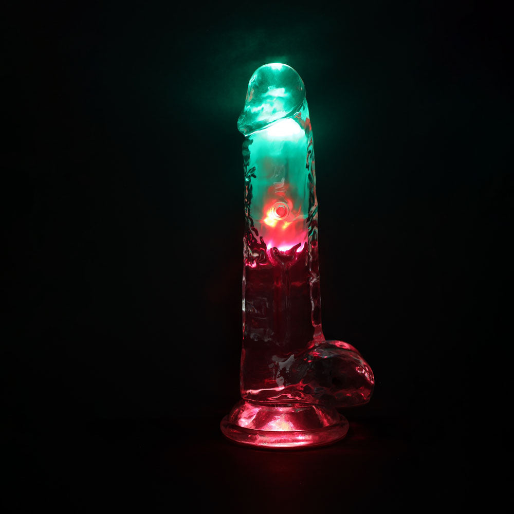 REALROCK 8'' with Balls Wireless Rechargeable LED Vibrating Dong - Clear with LED 22.5 cm USB Rechargeable Vibrating Dong with Remote