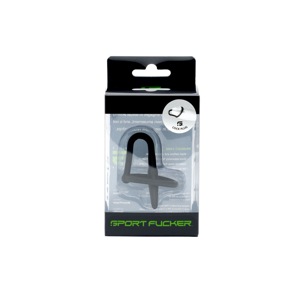 Sport Fucker Cock Plug - Black Cock Ring with Urethral Sound