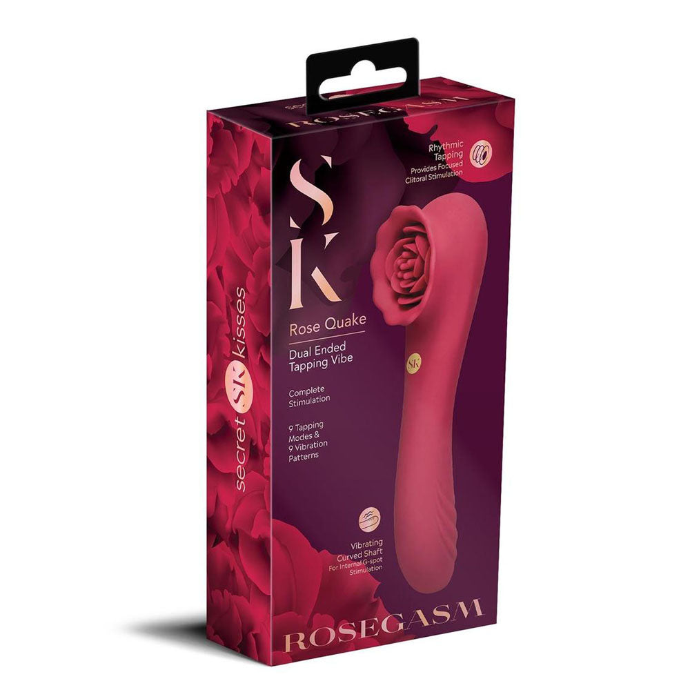 Secret Kisses ROSEGASM ROSE QUAKE - Red 18.8 cm USB Rechargeable Dual Ended Tapping Vibrator