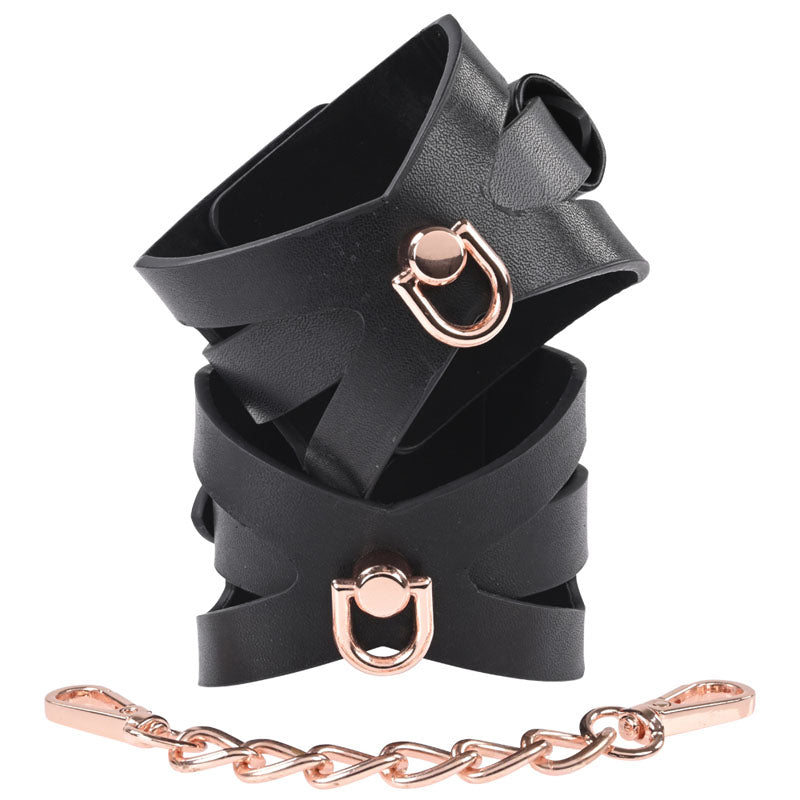 Sex & Mischief Brat Handcuffs - Black/Rose Gold Restraints