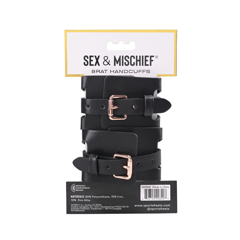 Sex & Mischief Brat Handcuffs - Black/Rose Gold Restraints