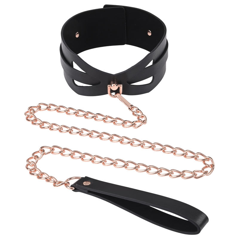 Sex & Mischief Brat Collar & Leash - Rose Gold/Black Restraint
