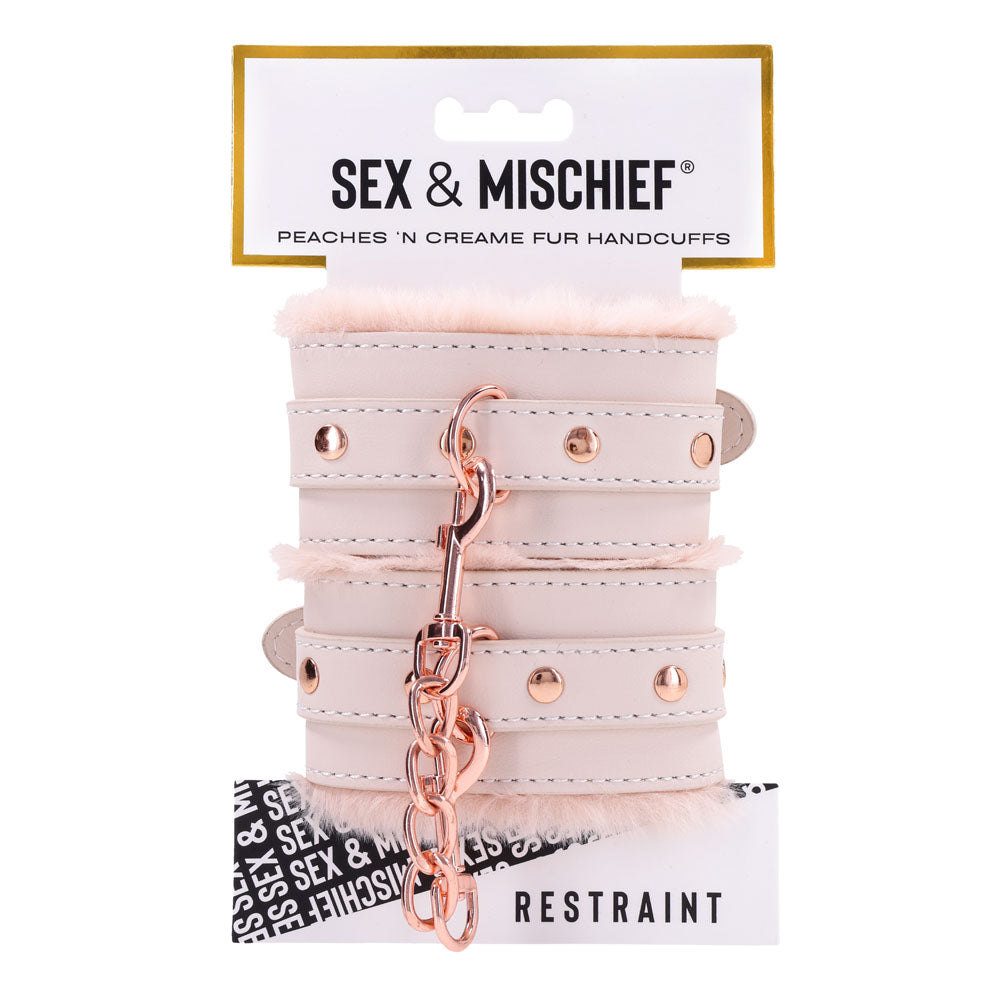 Sex & Mischief Peaches n CreaMe Fur Handcuffs - Peach Restraints