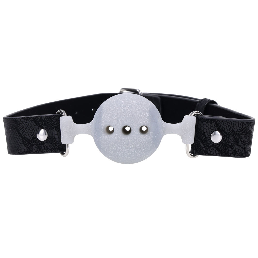 Sex & Mischief Lace Silicone Breathable Ball Gag - Black/Grey Mouth Restraint