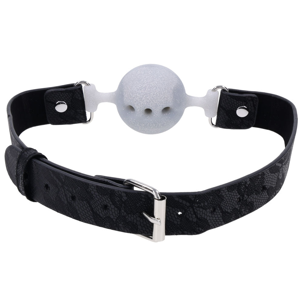 Sex & Mischief Lace Silicone Breathable Ball Gag - Black/Grey Mouth Restraint