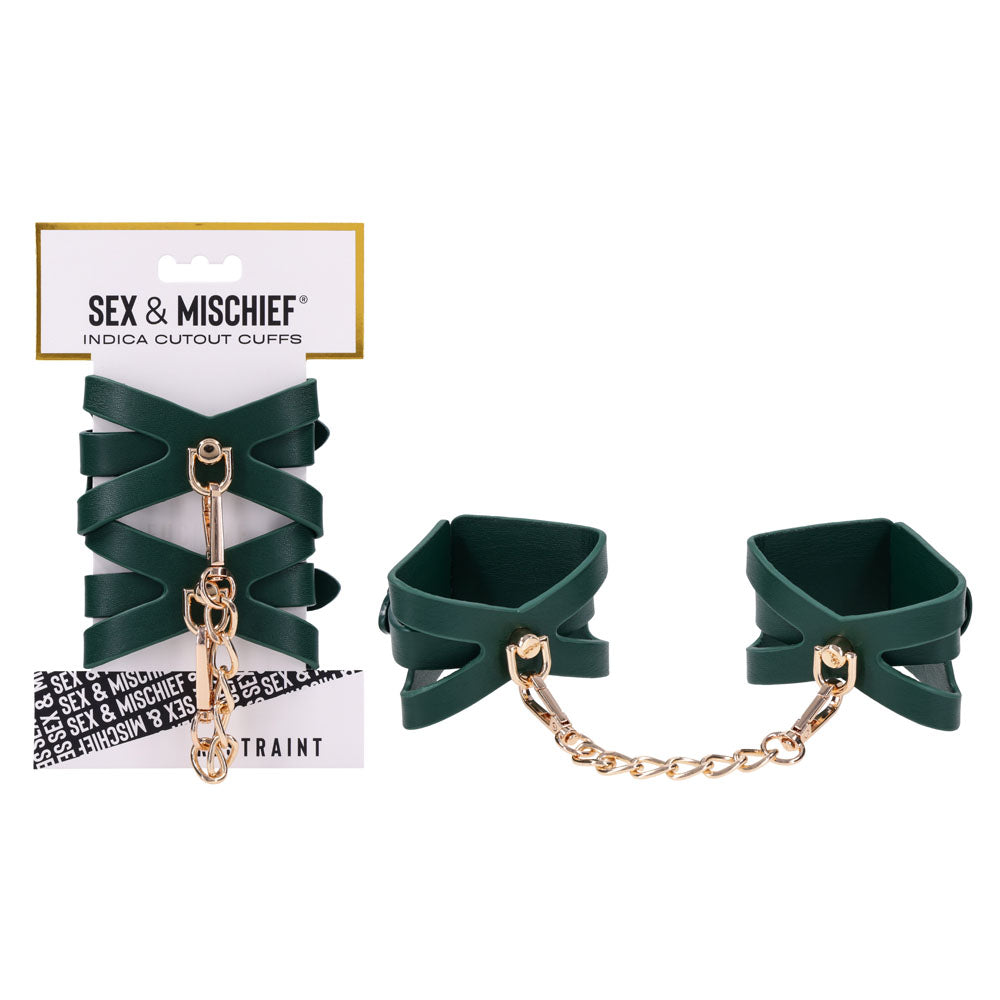 Sex & Mischief Indica Cutout Cuffs - Green/Gold Restraints