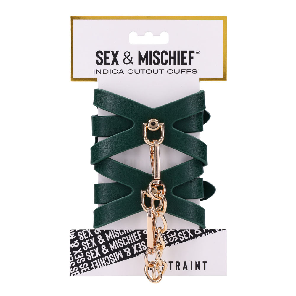 Sex & Mischief Indica Cutout Cuffs - Green/Gold Restraints