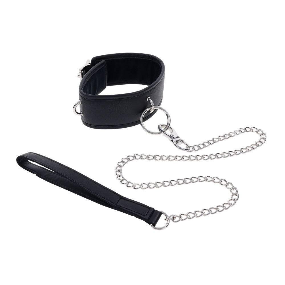 EDGE Collar & Leash - Black Neck Restraint with Heavy Duty Metal Leash