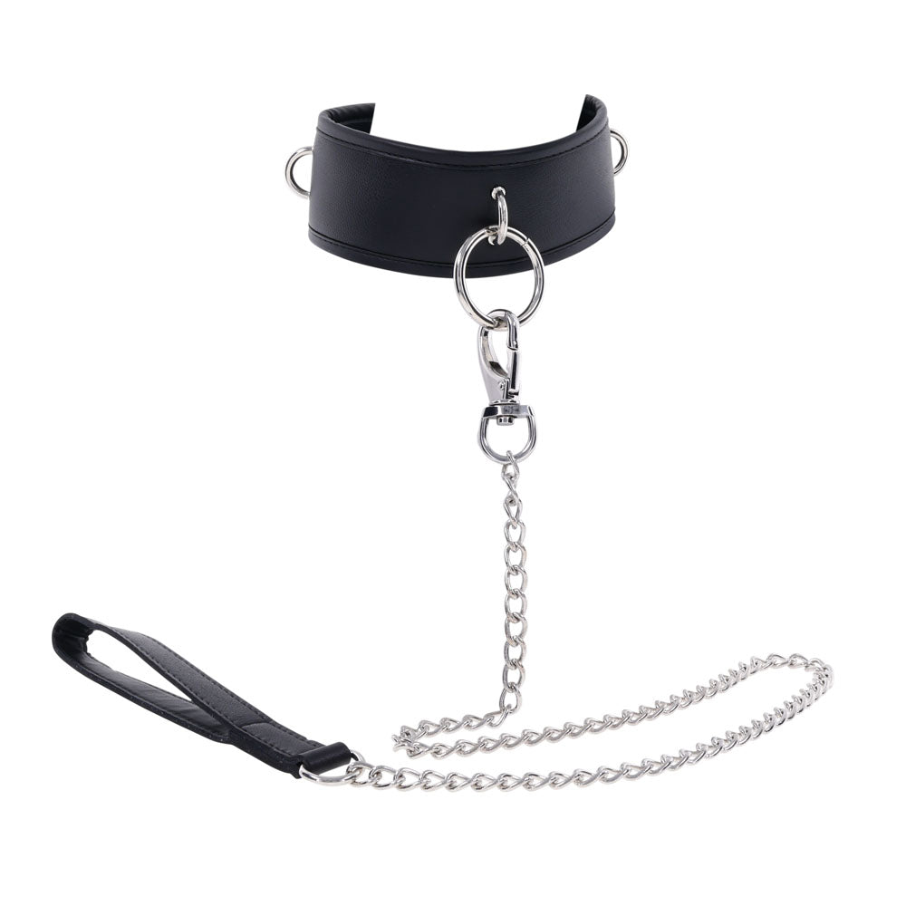 EDGE Collar & Leash - Black Neck Restraint with Heavy Duty Metal Leash