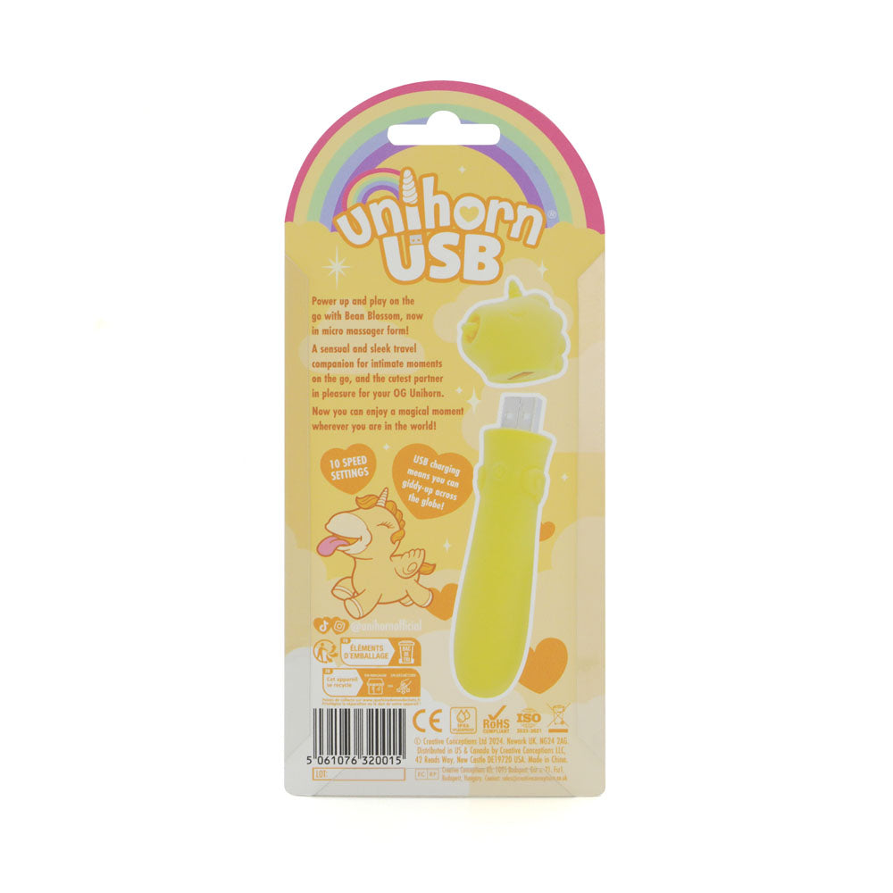 Unihorn - USB Bullet - Bean Blossom - Yellow USB Rechargeable Vibrating Bullet