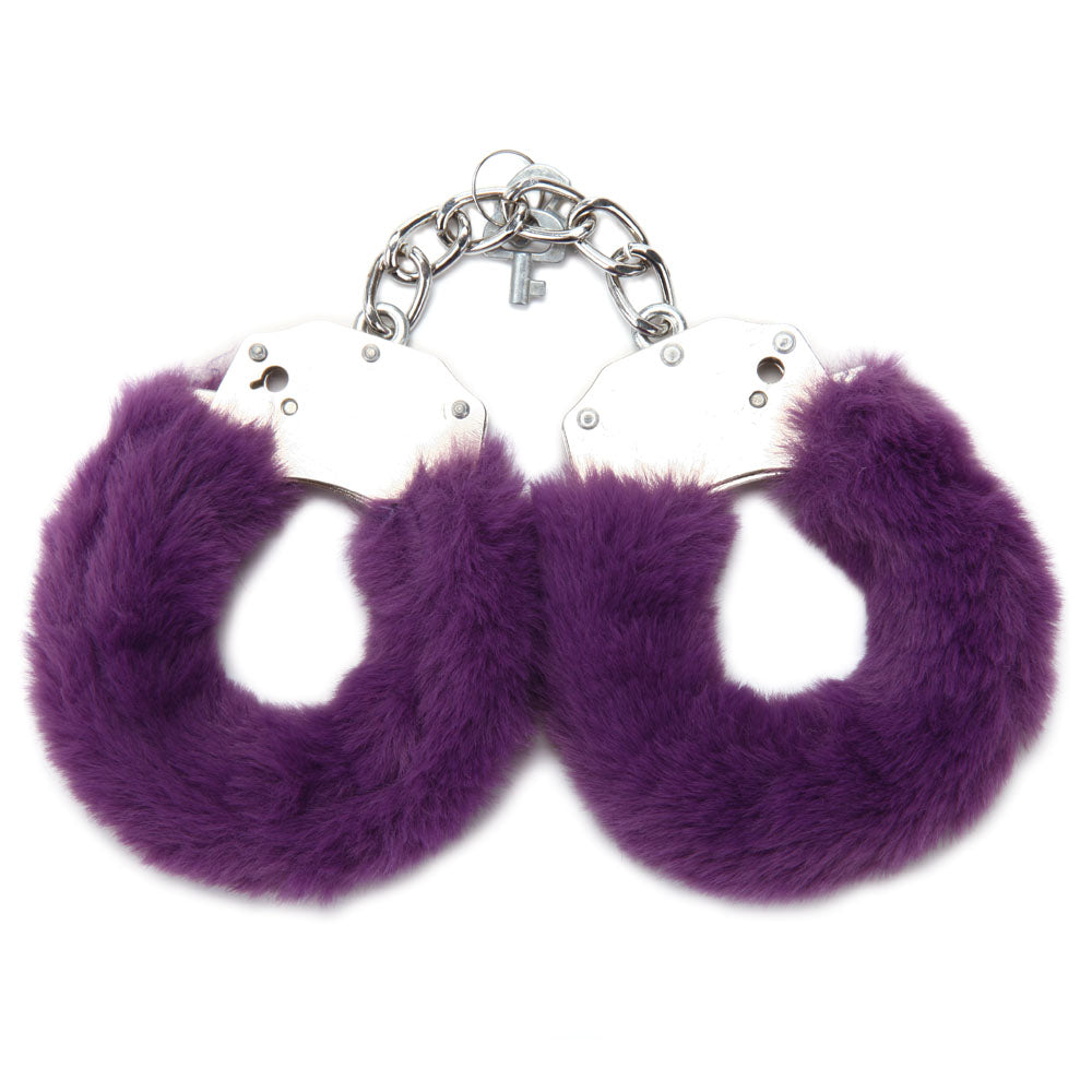 WhipSmart Classic Furry Cuffs - Purple - Purple Furry Restraints with Bonus Eye Mask