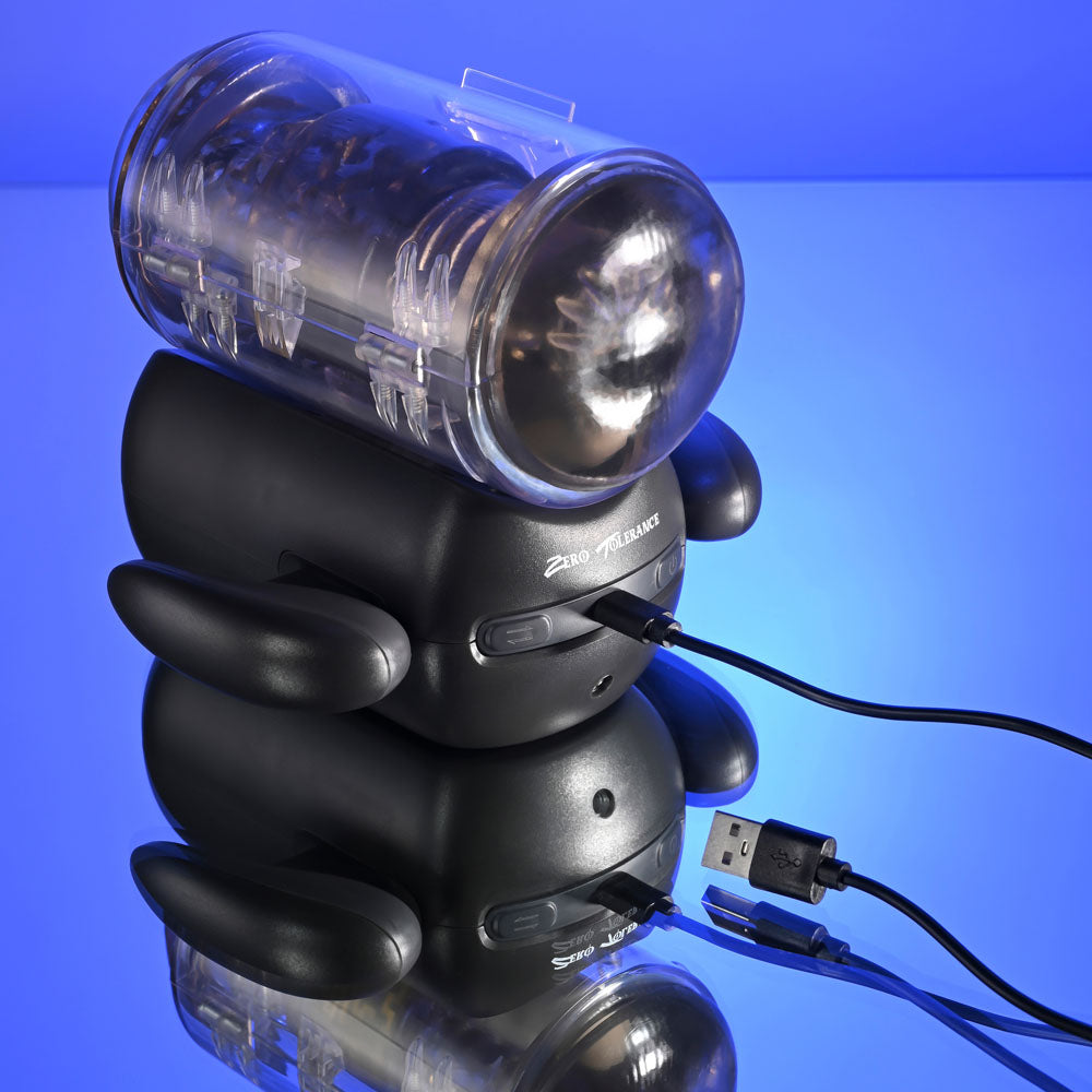 Zero Tolerance HOLD ME TIGHT - Black USB Rechargeable Vibrating Auto Stroker with Phone Holder